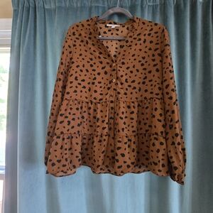 Brown and Black Polka Dot Women's Top